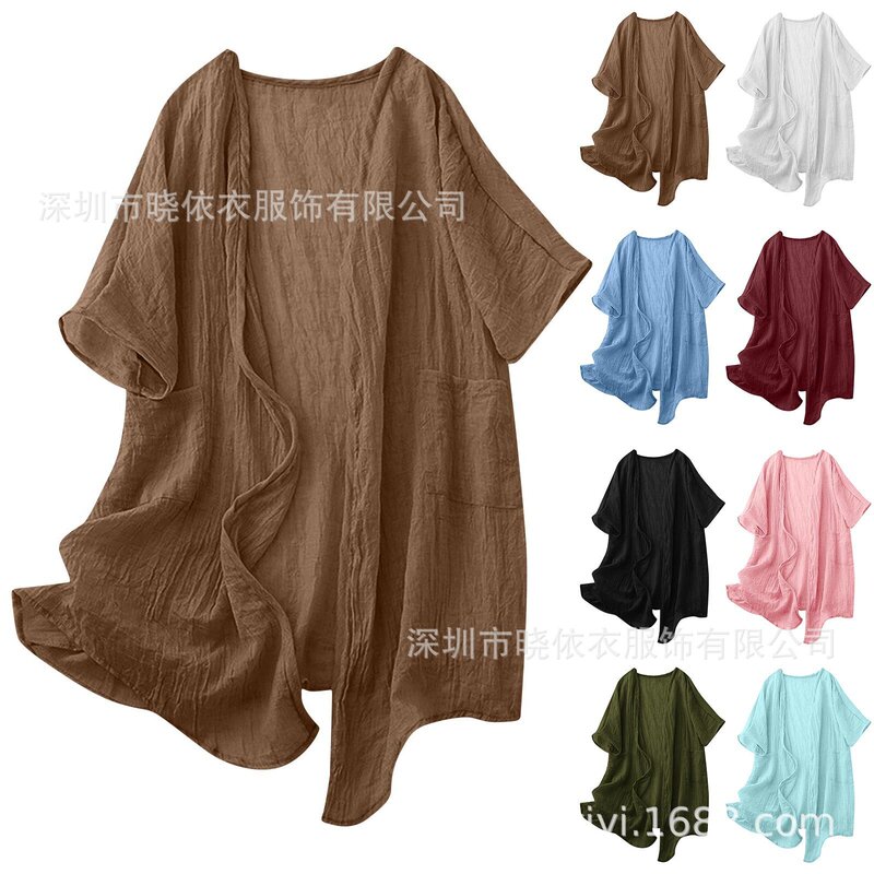 Amazon Cross-Border Foreign Trade New European and American Style Commuting Summer Sun Protection Raglan Sleeve Loose Short-Sleeved Cardigan Shirt Amazon Cross-Border Foreign Trade New European and American Style Commuting Summer Sun Protection Raglan Sleeve Loose Short-Sleeved Cardigan Shirt
