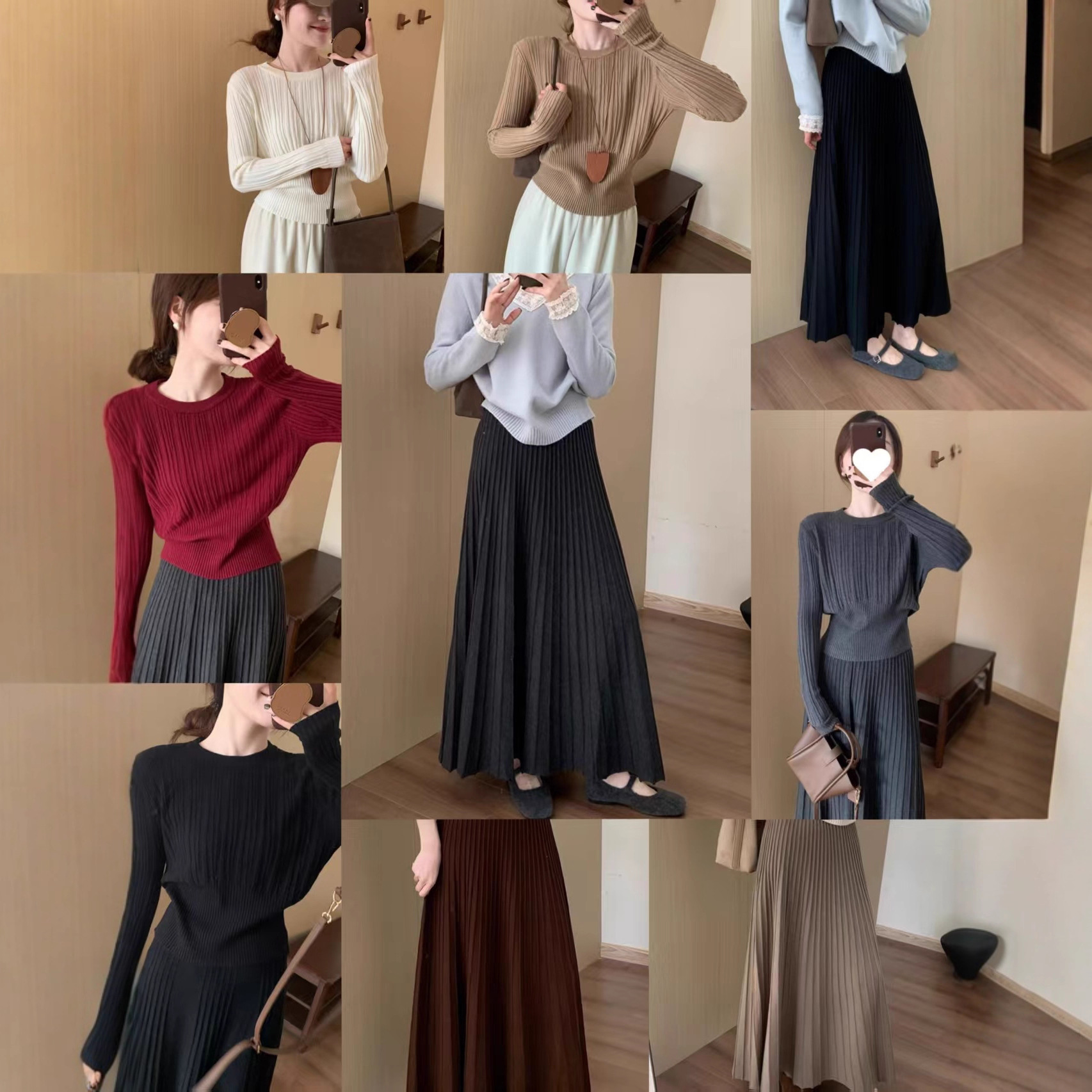 Fenna's Korean Version of Versatile Cashmere High-Waist Slimming Look Elegant Pleated Skirt Casual Lady Knitted Bottoming Shirt for Women