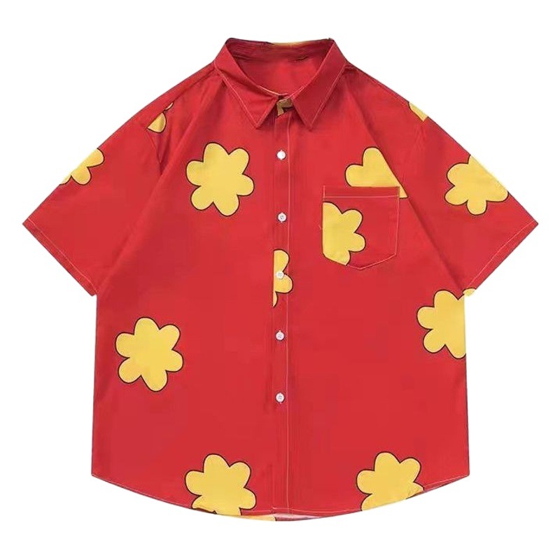 Vintage vintage girasol viaje Hawaiano lindo estilo de Hong Kong suelta casual hombres y mujeres de manga corta Camisa floral