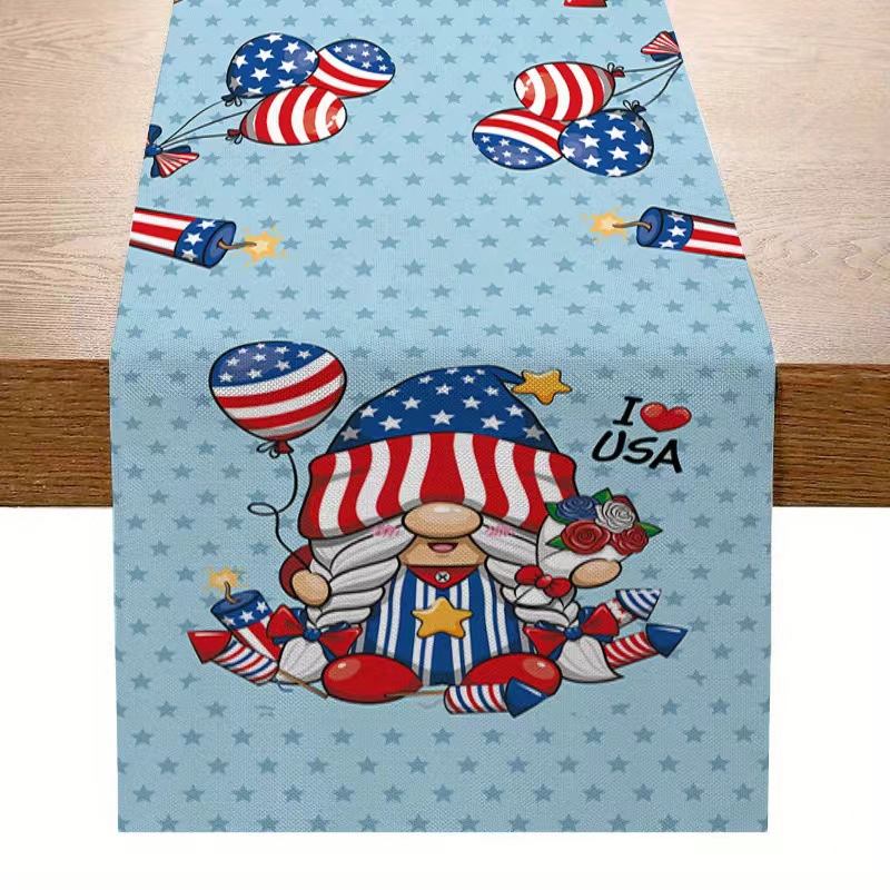 7.14 Día de la Independencia de los Estados Unidos bandera de mesa mesa de té decoración de mesa de aislamiento térmico lino impresa mesa decoración de tela