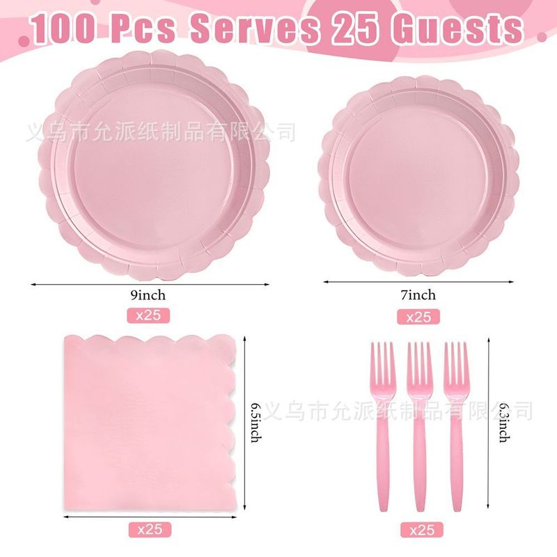 ソリッドカラーテーマパーティー食器ピンクレース誕生日パーティー用品使い捨て食器セット紙皿ナイフフォークスプーン|undefined