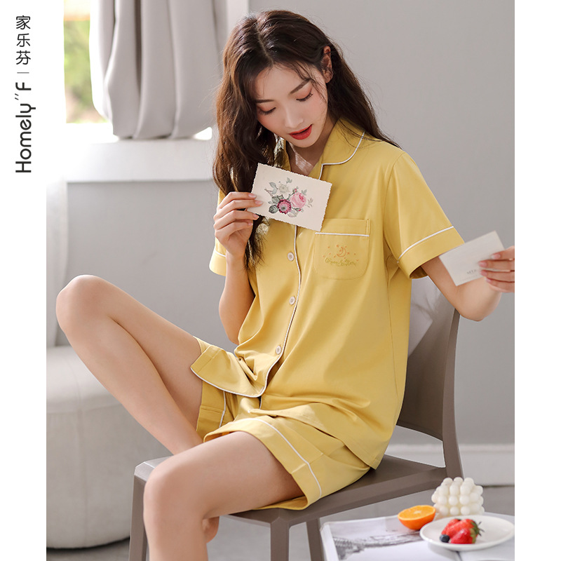 Pijamas de verano 100% algodón pantalones cortos de manga corta para el hogar cardigan delgado más traje de tamaño