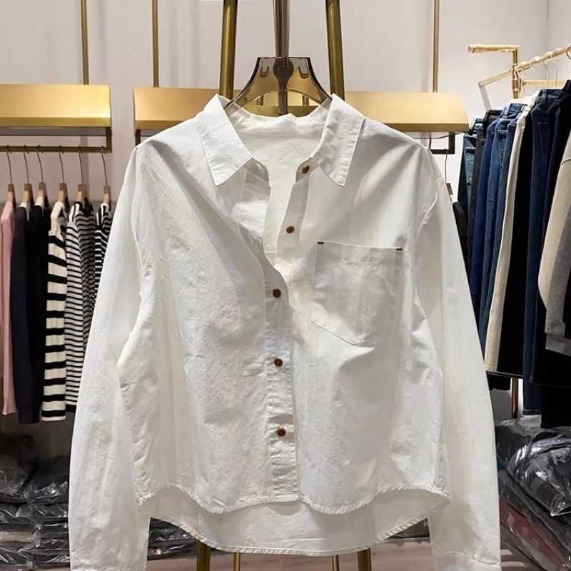 Western-style lapel net color single-breasted cotton shirt 2025 spring and autumn small person wear loose age-reducing long-sleeved top for women Western-style lapel net color single-breasted cotton shirt 2025 spring and autumn small person wear loose age-reducing long-sleeved top for women