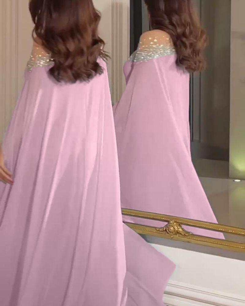 Elegant aftenkjole for damer med perler og stein i chiffon_voghion.com