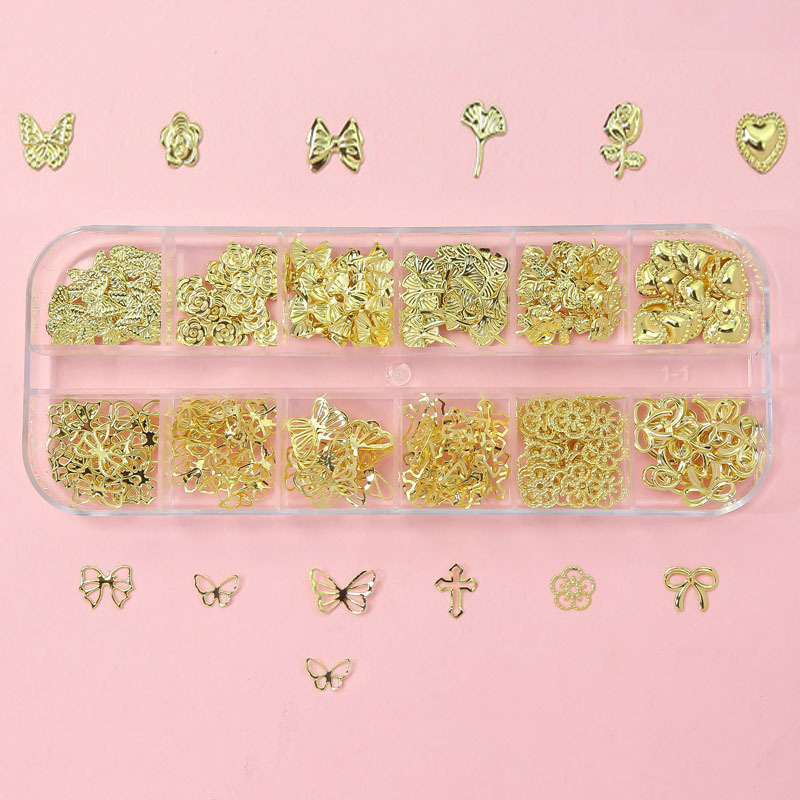 Explosiones transfronterizas de 12 grados mezclados oro y plata joyas de manicuría de perlas estrella y luna accesorios de decoración de uñas metálicas