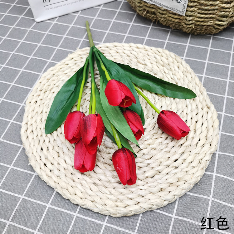 En stock al por mayor flor artificial 7 tulipán boda al aire libre paisaje ingeniería decoración flor falsa Comercio exterior ramo artificial