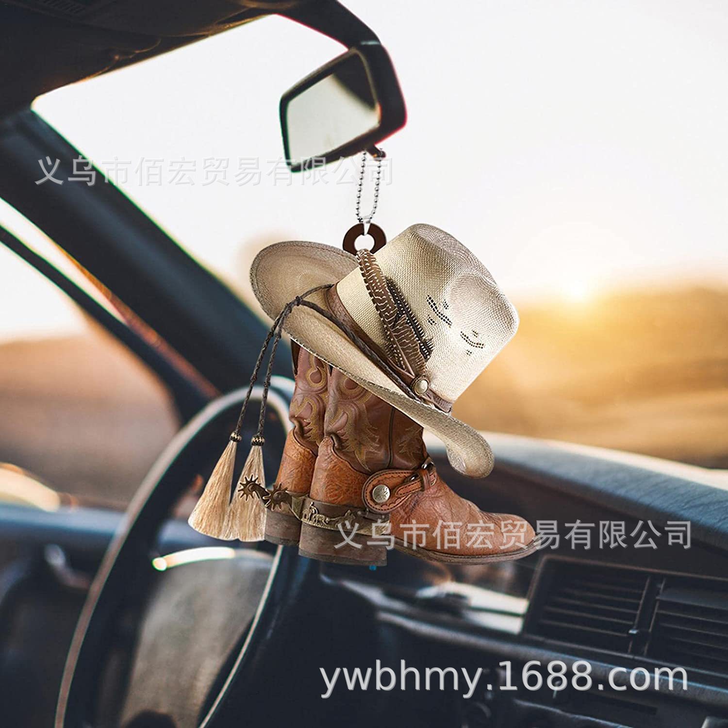 Transfronterizo nuevo coche interesante colgante decoración personalizada botas de vaquero y sombrero colgante de coche plano
