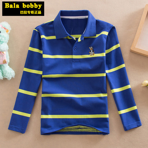 bala children girls boys T-shirt long-sleeved spring and autumn POLO shirt large, medium and small children 100 pure cotton long-sleeved stripes