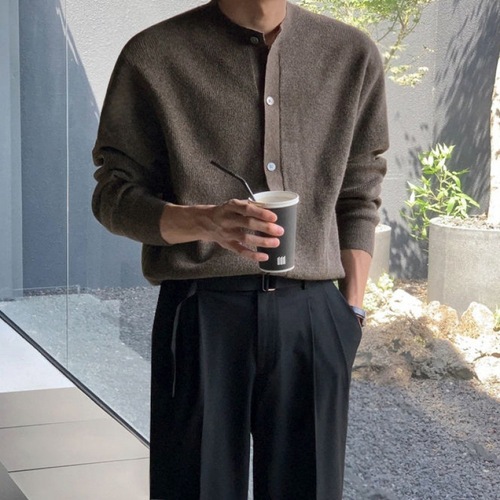 Cardigan Long-Sleeve T-Shirt for Men, Autumn Korean Version Fashion, Advanced Feel Knit Sweater, Loose Casual Outerwear