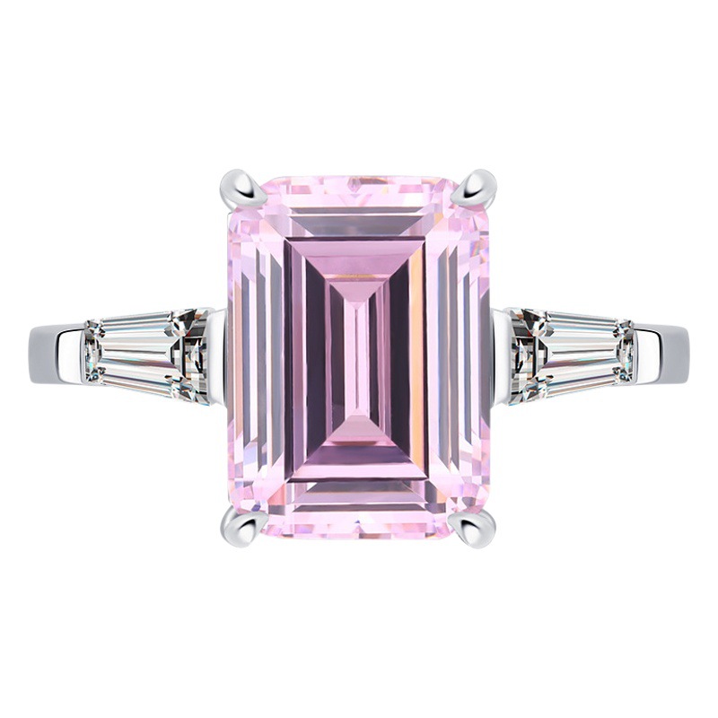 Zhuang Sheng joyería S925 Tongcai Bao simulación ascut Diamante de color clásico diamante cuadrado con incrustaciones anillo mujer piedra principal 8*11