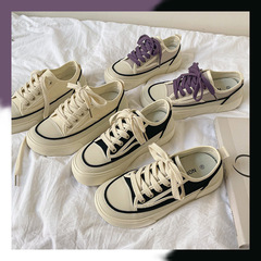 白鹿熱賣線條款休閒帆布鞋女2023新款百搭平底板鞋女網紅潮鞋代發