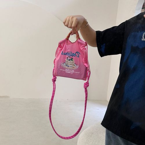 Gao Yuanyuan's same ball chain eco-friendly shopping bag nylon cloth embroidered flower handbag nylon shopping bag