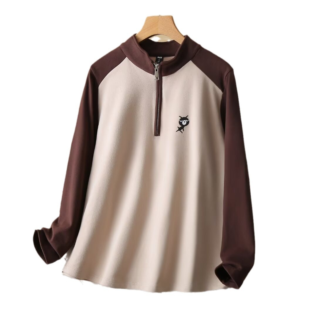 2024 Autumn Winter New Color-Block Half-Zip Sweatshirt For Women Fashion Cat Print Long Sleeve Versatile Top H72 2443_voghion.com