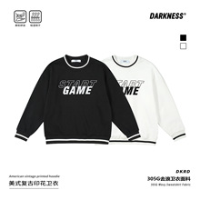 DK童装秋装美式复古女男童圆领撞色卫衣儿童青少年刺绣洋气上衣潮