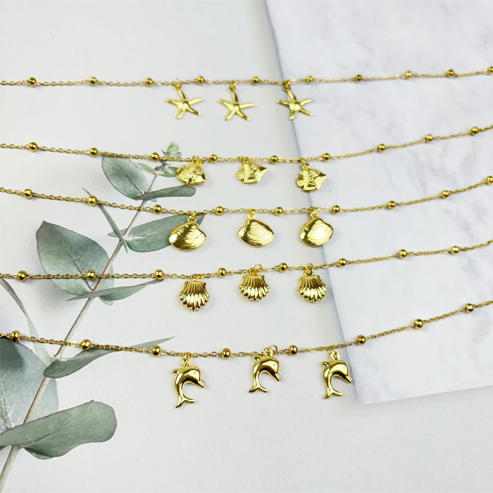 25g Weight Titanium Steel Pendant Material Pendant Necklace Classification Titanium Steel Chain Material Marine Style Starfish Dolphin Shell Titanium Steel Wholesale Pendant Necklace