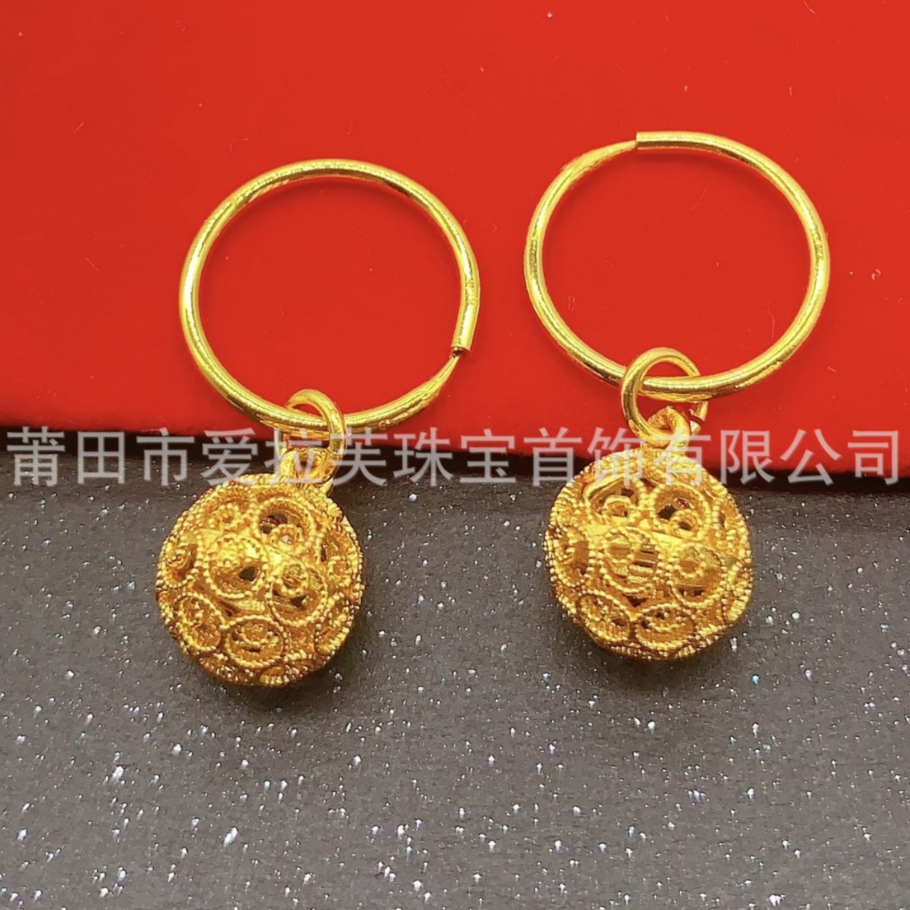 Brass gold-plated lucky beads New hollow lantern ball Women's ear hook simple women's earrings factory wholesale
