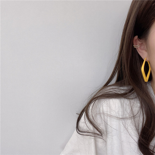 Summer Hong Kong style large square frame earrings 925 silver needle C-shaped colorful hoop earrings acrylic non-pierced ear clip earrings