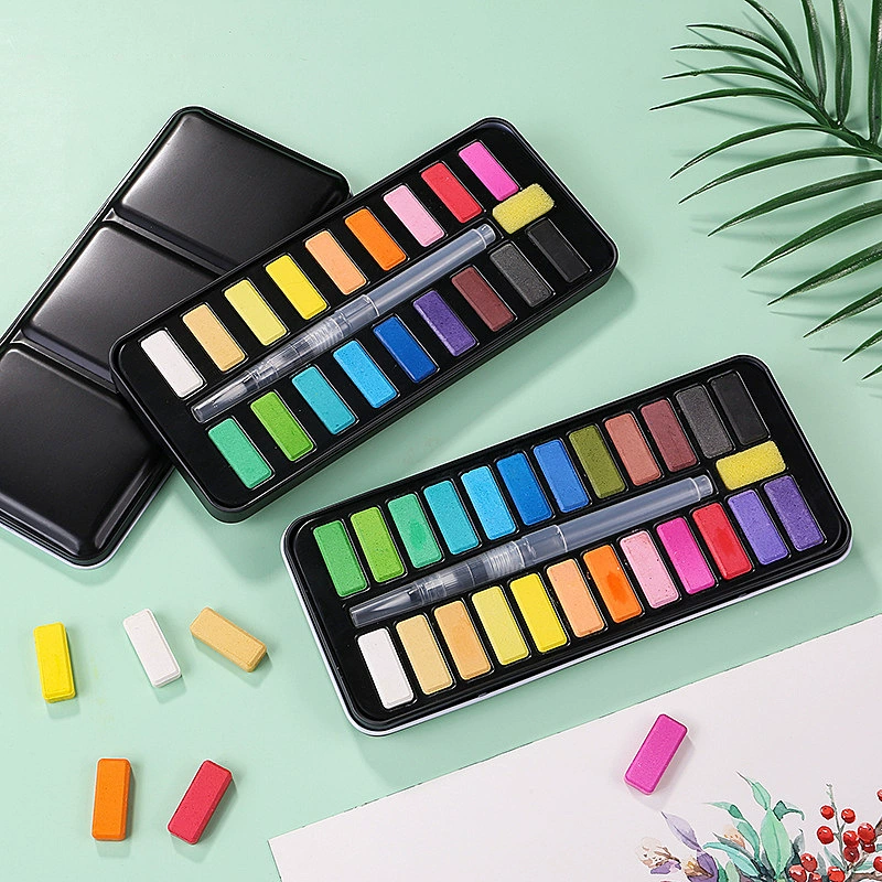 Ecological capacious art tin box, handheld set, pigment watercolour, 24 colors, for beginners, wholesale