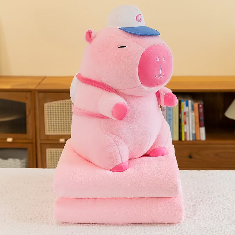 Caricatura capibara almohada manta dos en uno Carpibara cojín aire acondicionado es de doble uso niños siesta manta regalo