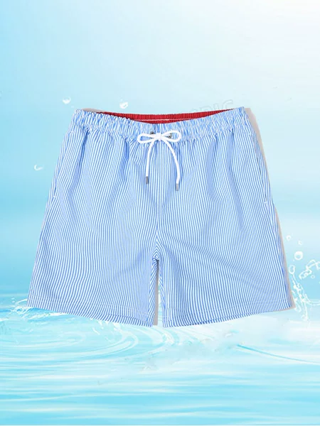 Striped double-layer swimming trunks men's anti-embarrassment swimming trunks loose quick-drying rafting can be launched men's beach pants wholesale