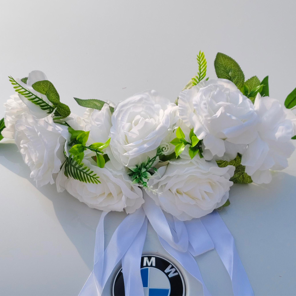 Decoración principal del coche de boda, simulación de flores, rosa china, diseño del equipo de boda, conjunto completo de automóviles de boda