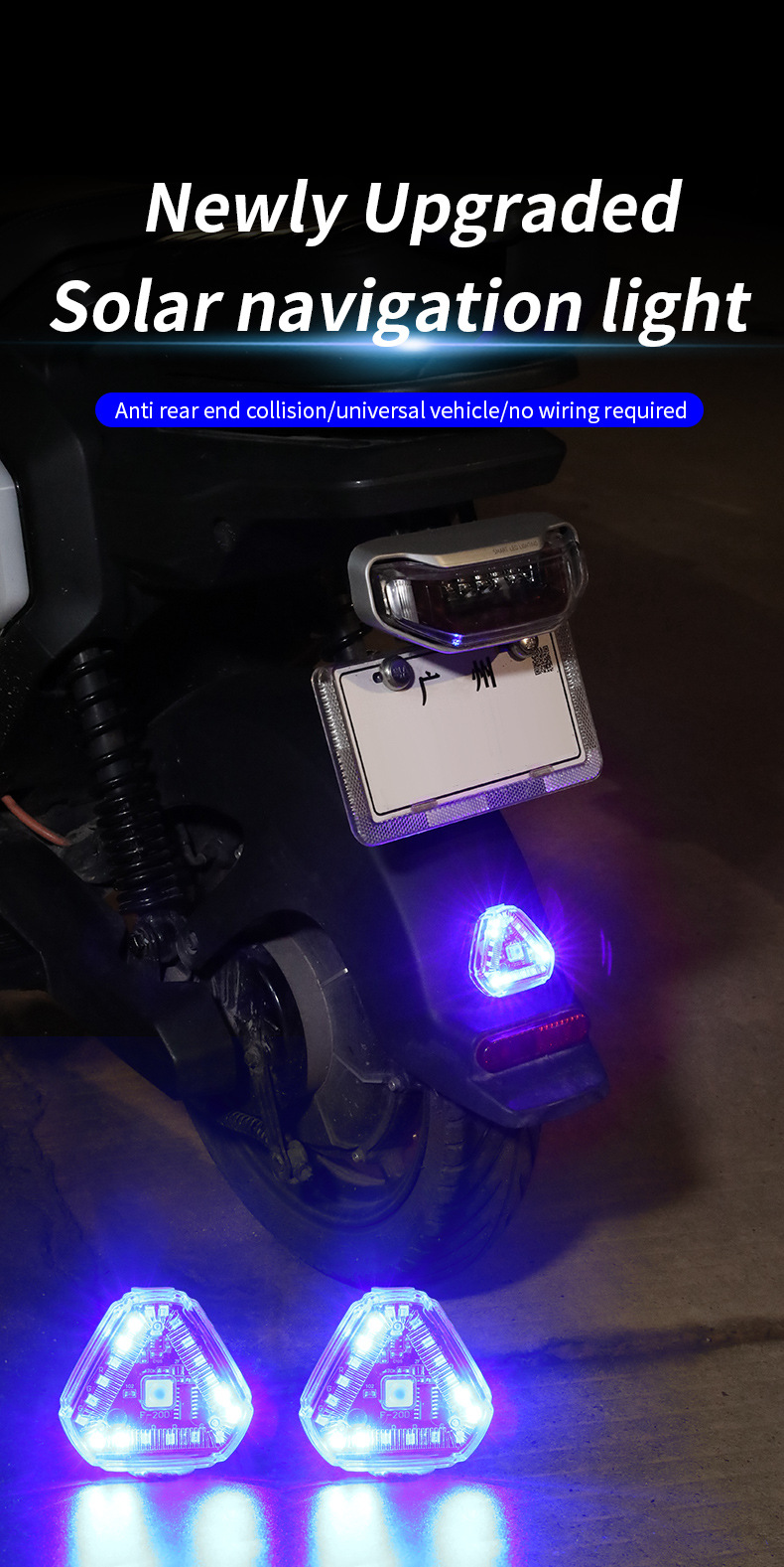 Motorcycle Navigation Light Strobe Light Modified Triangle Solar Light Universal Strobe Motorcycle Electric Non-Wired Car