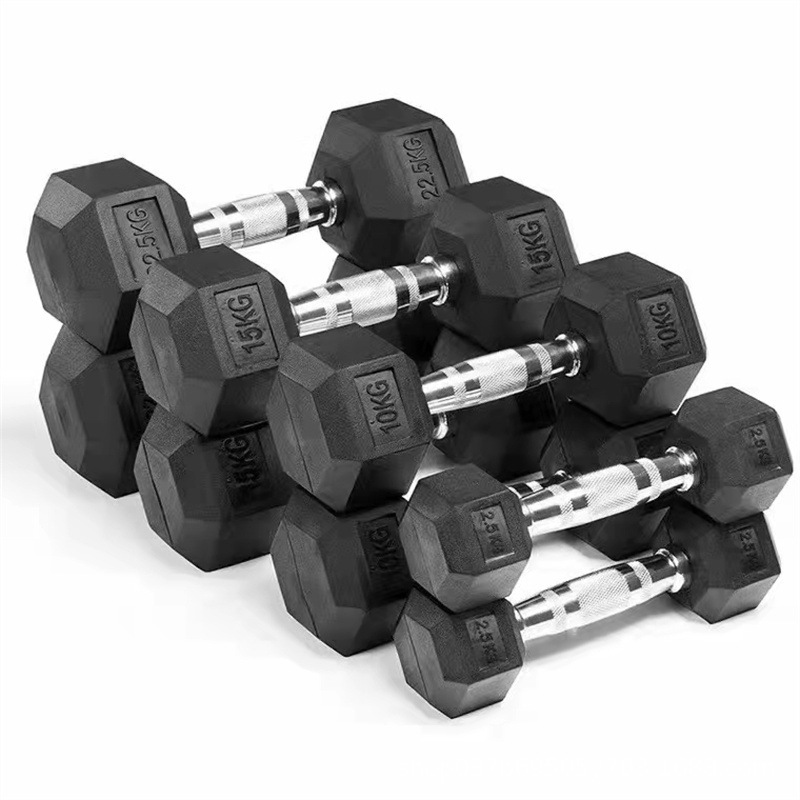 Rubber-coated hexagonal dumbbell black 2.5-40kg fitness equipment gym home anti-fall solid factory supply