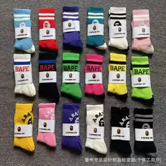 Wholesale bape head towel bottom socks street high top mid-barrel tide socks skateboard socks men and women sports basketball socks