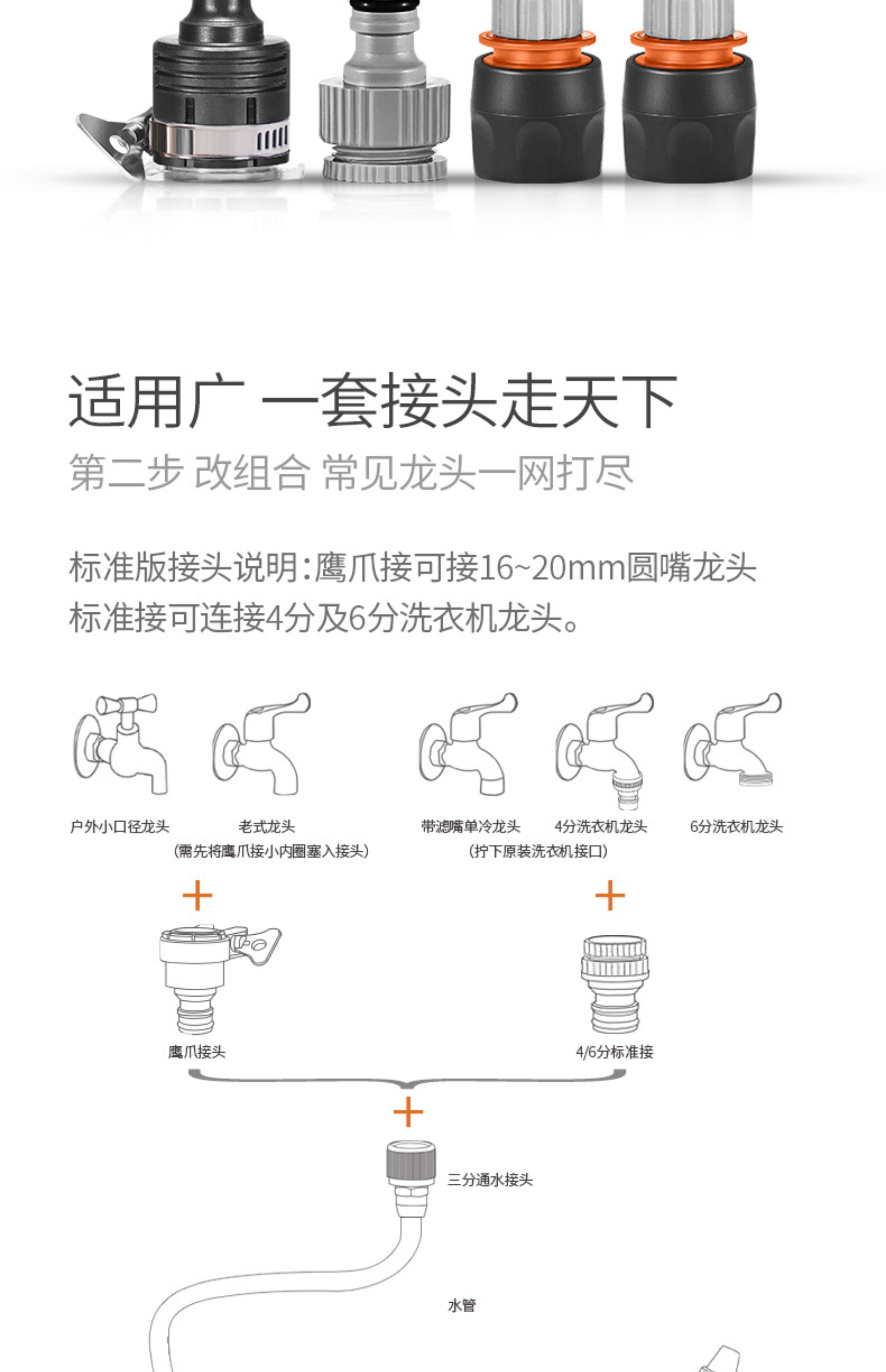 Multifunctional high-pressure car wash water gun, hose, faucet connector accessories, complete set for washing machine quick change 1/2 inch and 1/4 inch