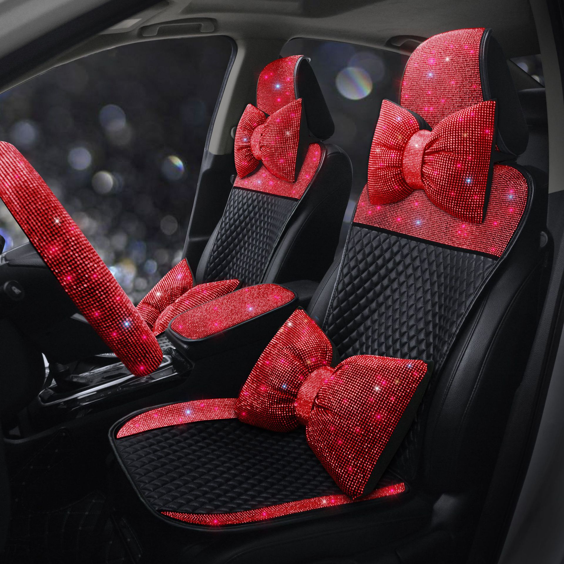 Universal Car Seat Cushion Leather Diamond-Encrusted Car Seat Cover Dropshipping Universal Model for All Seasons Cross-Border E-Commerce
