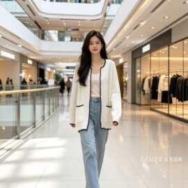 半熟 明星同款撞色镂空针织开衫26秋女长袖宽松毛衣外套上衣