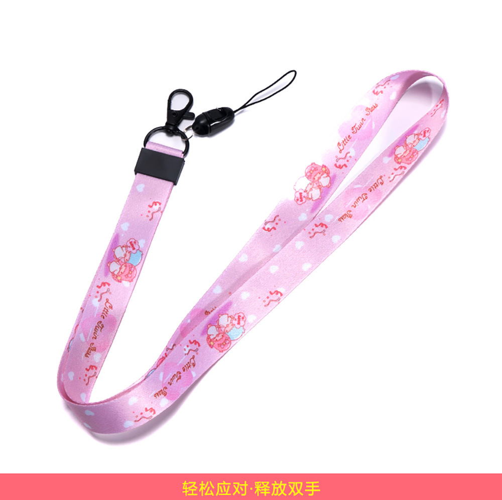 Halter creativo de dibujos animados cuerda larga poliéster transferencia térmica correa de muñeca desmontable Halter Cordón de teléfono móvil hebilla de metal de doble cara