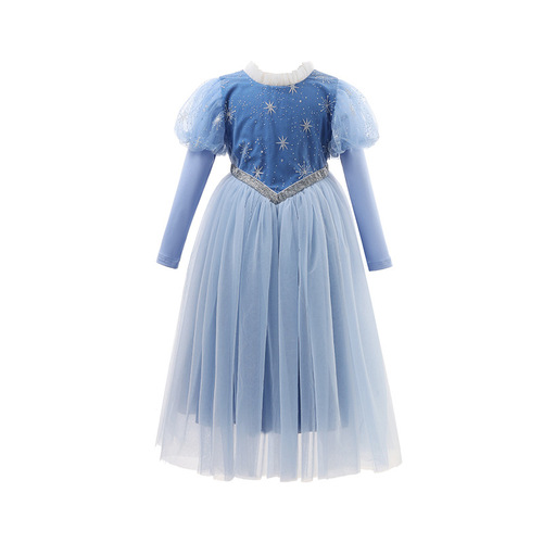Girls' new dress Aisha short-sleeved Elsa dress Internet celebrity girl long-sleeved Elsa princess dress mesh puffy