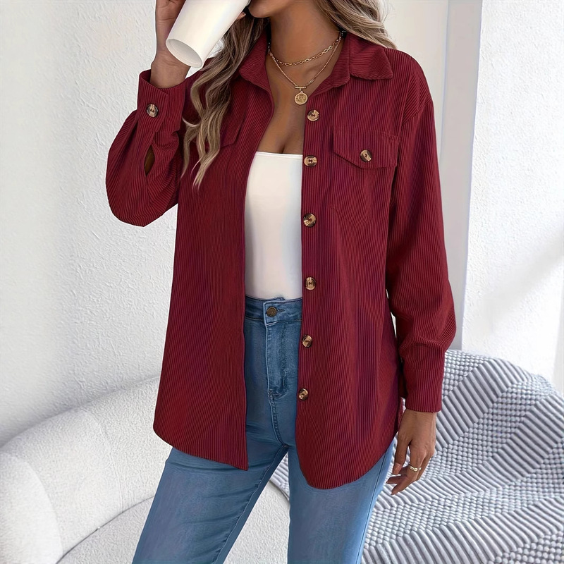 2025 Cross-Border Trade Corduroy Shirt Long-Sleeved Women's High-Quality Autumn New Simple Commuter Casual Jacket