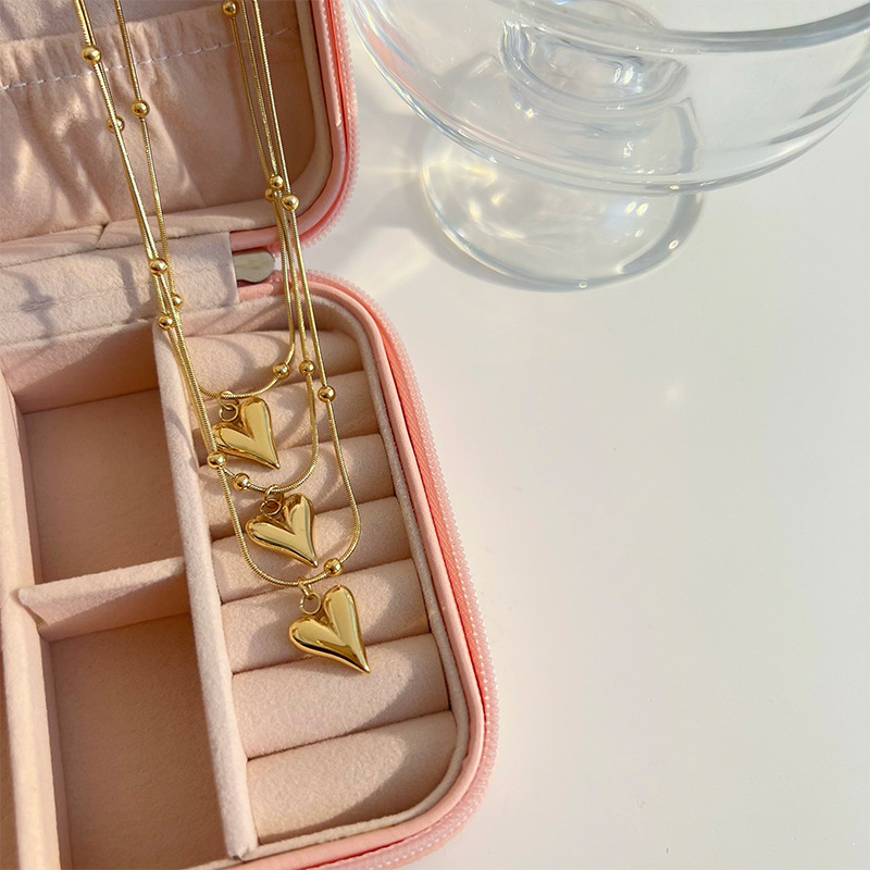 Simple Retro Peach Heart Shaped Pendant Stainless Steel Gold Necklace_colorza_3