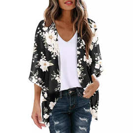 2024亚马逊爆款女装雪纺印花开衫披肩沙滩防晒衣