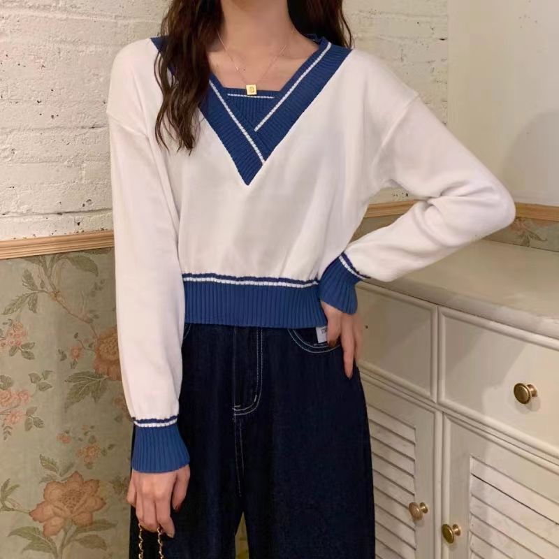 内搭打底衫女秋冬季毛衣2025新款春秋设计感小众V领针织短款上衣|undefined