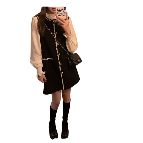 Autumn/Winter Sheath Dress with Blouse Set for Women - High-End Loose Medium-Length Coat with Long Sleeve Shirts - Two-Piece Set