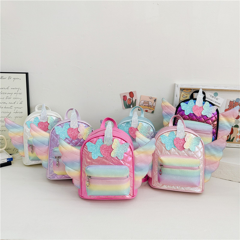 Arco de diamante extranjero bolsas escolares para bebés alas pequeñas de amor mochila de moda para niños y niñas mochila de sequillas de moda para niños