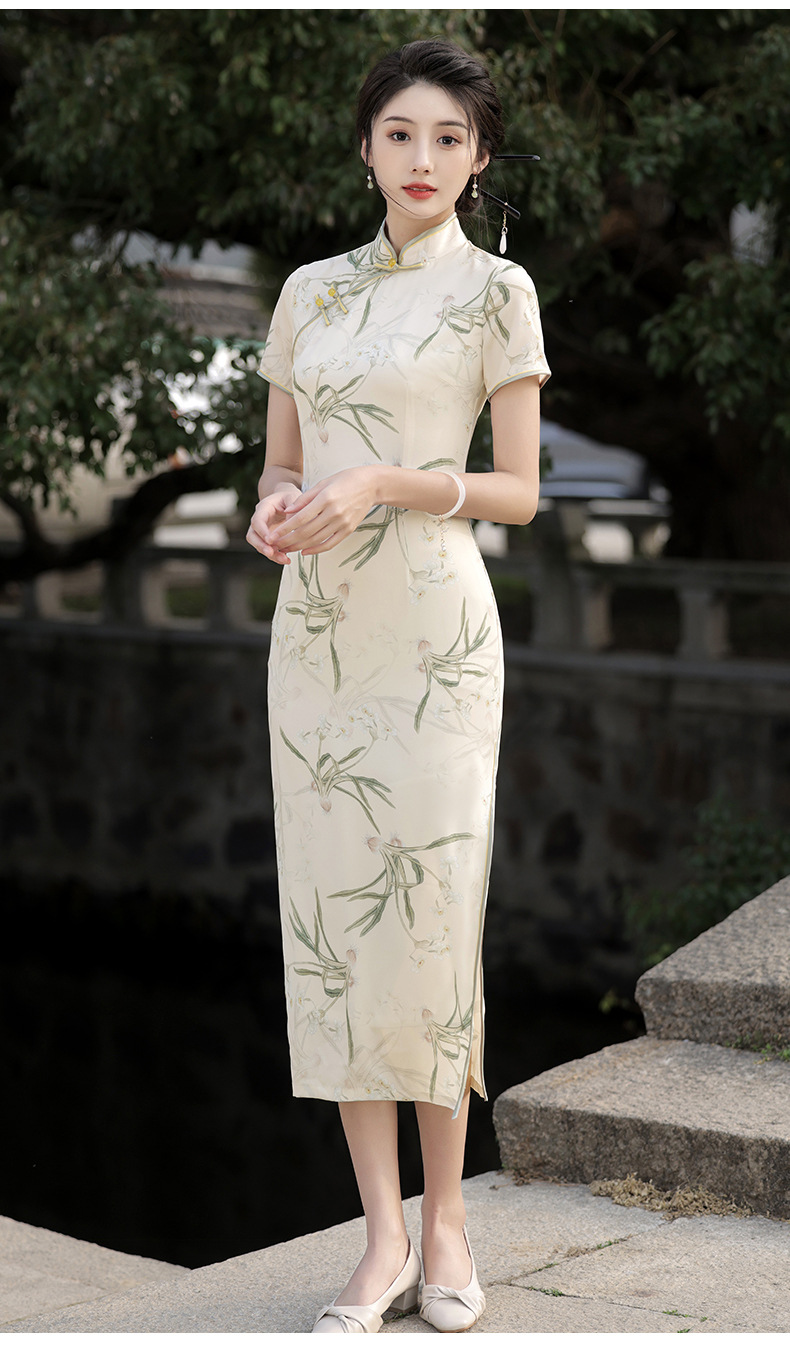 New Chinese-style Elegant Improved Cheongsam Dress For Women, Summer New Design With Buttons, Slit, And Printed Pattern_ecoleips.com
