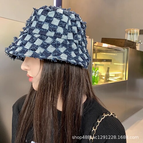 Checkered Brim Camping Fisherman Hat Outdoor Sun Hat Fashion Western Cowboy Hat Women Spring Summer Fringe Knight Hat