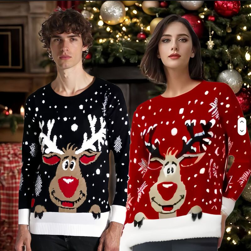 Amazon Foreign Trade Jacquard Casual Pullover Christmas Sweater Autumn and Winter Unisex Elk Knitted Ugly Sweater Wholesale