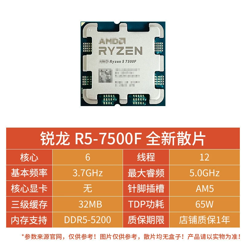 AMD Ryzen R5 7500F, неблокированный процессор для планшета, 6 ядер 12 потоков, применим к материнским платам B650/A620