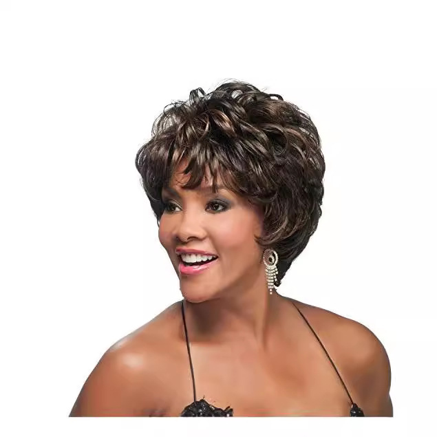 Pelucas de estilo europeo y americano, cabello corto rizado, esponjoso y a la moda, tocados de fibra sintética para mujer, pelucas negras en stock para venta al por mayor, estilo bob.