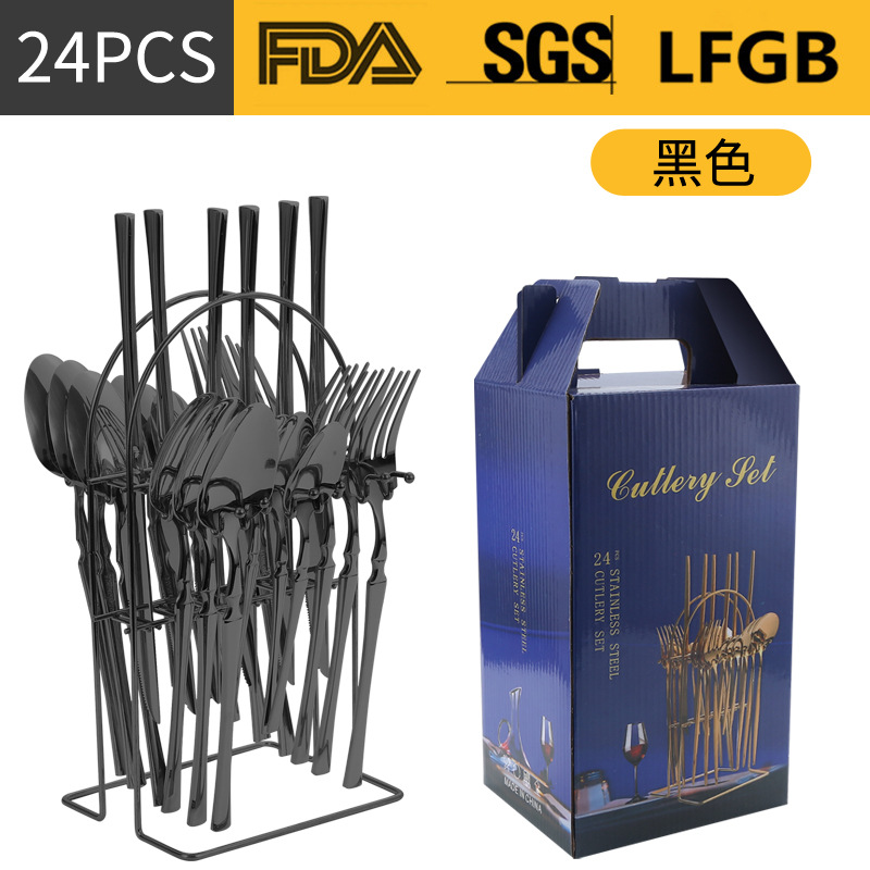 Amazon transfronteriza suministro de vajilla de acero inoxidable 24 piezas traje de cintura pequeña 4 piezas caja de regalo cuchillo, tenedor y cuchara traje