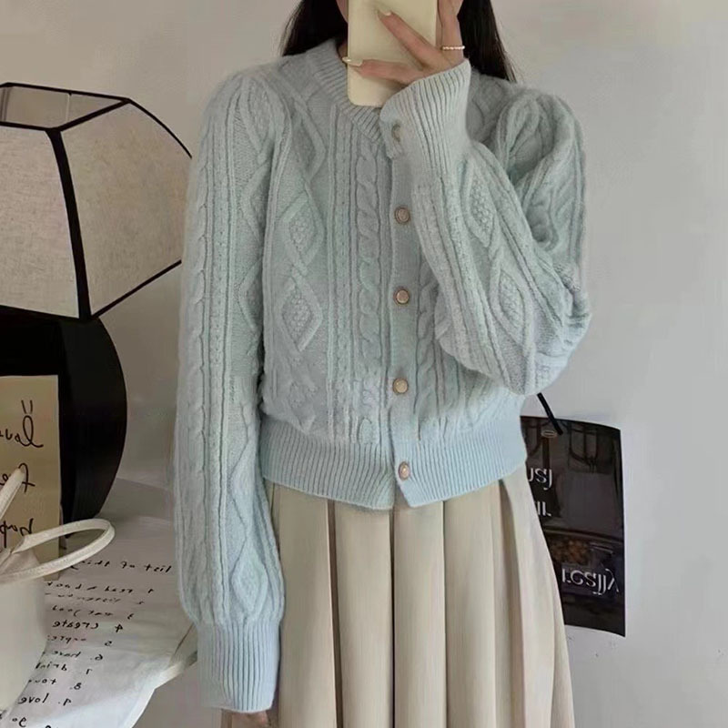 Cuello redondo de punto cardigan 2023 Otoño Nuevo estilo Coreano giro diseño flojo color sólido corto nicho suéter para las mujeres image 4