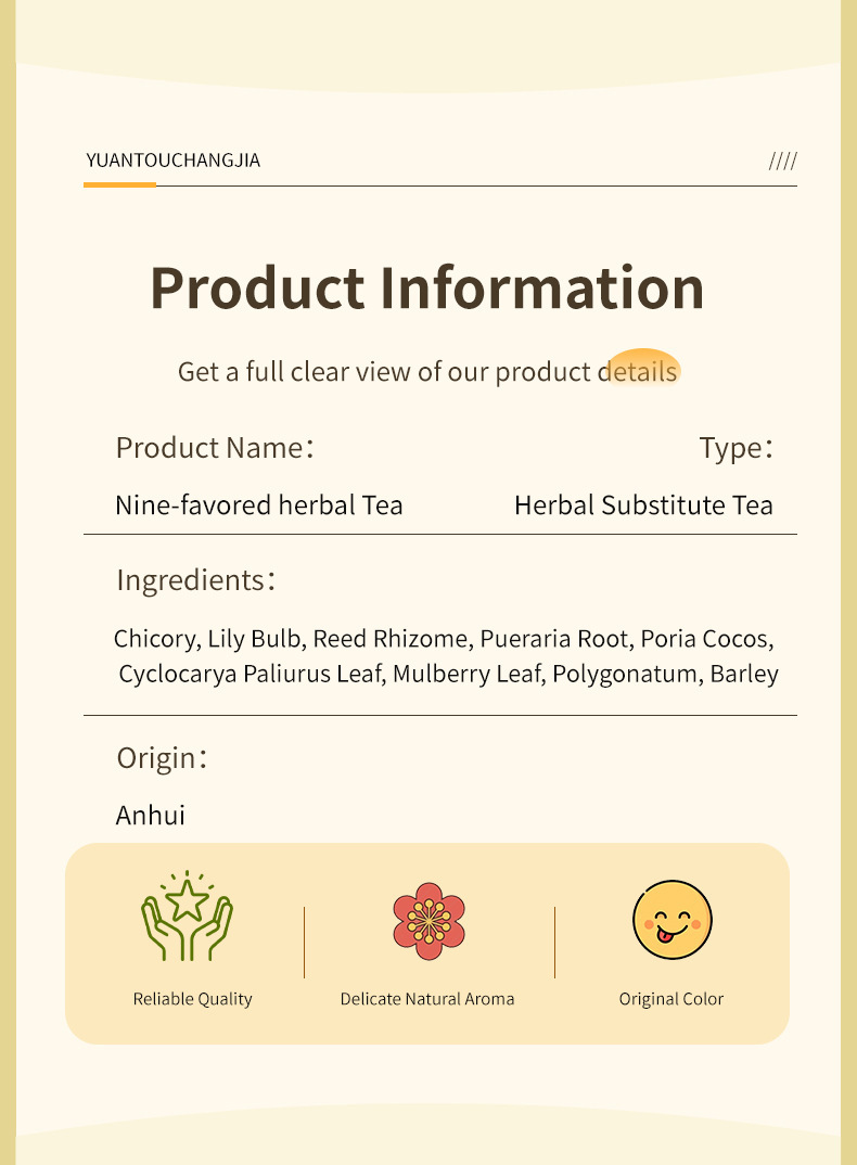 Nine-Ingredient Herbal Tea Jiu Wei Cao Ben Cha 5g x 12 Bags Sugar-Free Hot Brew Blend quality and texture