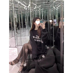冬の新しい署名文字ルーズソフトワックスモヘア黒セーターレイジースタイルセータートップ男性と女性のための送料無料