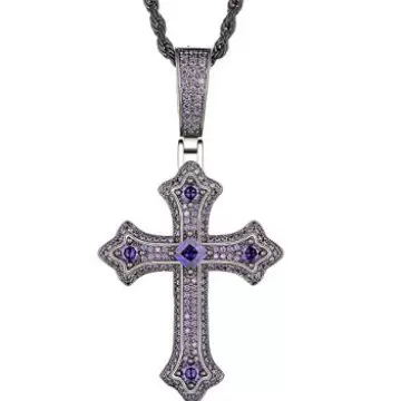 欧美跨境饰品 个性镶钻十字架吊坠项链 朋克风合金necklace百搭