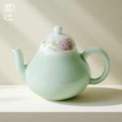 墨己远山绿手绘野百合家用陶瓷茶壶功夫茶具球孔过滤手执壶泡茶壶